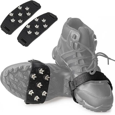 Une paire de crampons antidérapants pour chaussures, avec 7 picots antidérapants, adaptés aux chaussures, baskets et bottes, de couleur noire. (1/5)