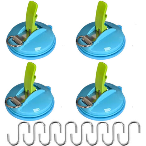 Lot de 4 grandes ventouses avec 8 crochets en S, ventouses pour objets lourds,  crochets à ventouses adaptés au camping sous auvent,bleu (1/5)
