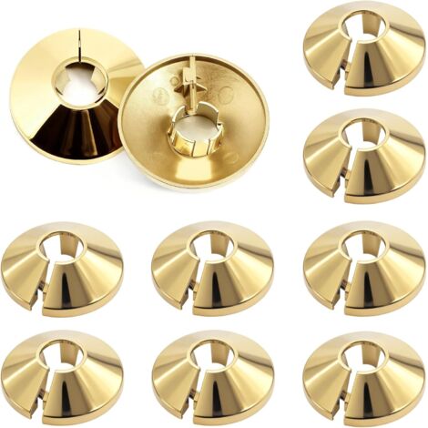 Lot de 10 cache-tuyaux de radiateur dorés, en plastique, 15 mm de diamètre, 4,5 cm de large, à clipser, adaptés aux tuyaux de chauffage central.