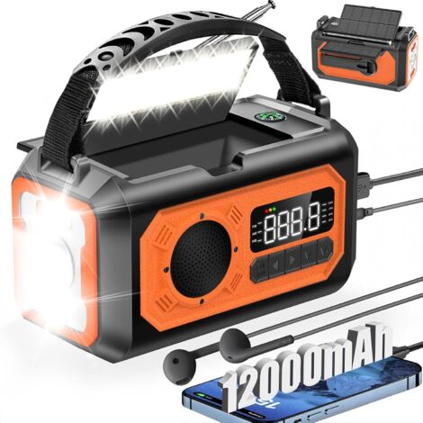 Radio météo d'urgence, radio AM/FM/NOAA, avec 2 panneaux solaires, 3 modes de charge, alarme SOS, lampe torche à 3 modes, orange.