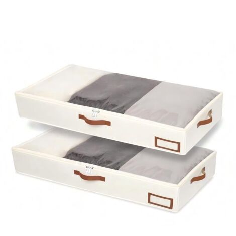 Boîtes de rangement sous le lit, lot de 2, avec fenêtres transparentes et poignées renforcées, parfaites pour ranger les couvertures et la literie. (1/5)