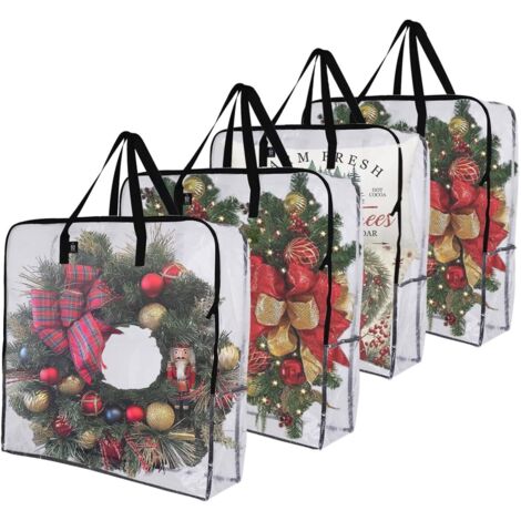 Un ensemble de 4 boîtes de rangement pour couronnes de Noël, de 63,5 cm (25 pouces) de haut, avec fermetures éclair et poignées. (1/5)