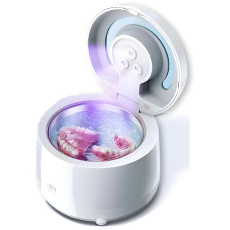 Appareil de nettoyage ultrasonique UV pour prothèses dentaires, aligneurs, bijoux, protège-dents, têtes de brosse à dents, 42 kHz, blanc.