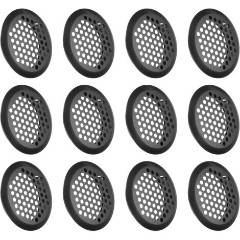 Ensemble de 12 grilles de ventilation rondes en acier inoxydable, trous de 53 mm, adaptées aux meubles de cuisine, noires.