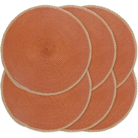Set de table tissé simple 6 pièces, tapis rond décoratif antidérapant, orange foncé, diamètre 38cm