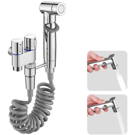 Adaptateur universel pour robinet de toilette à deux voies avec double vanne de contrôle (1 entrée/2 sorties), bidet portable (argent).