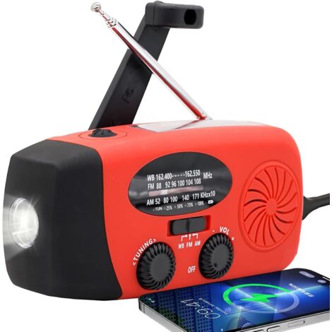 Radio De Survie Solaire Manivelle 1200mAh - FM/AM/SW + Lampe LED + Alarme SOS - Idéale Camping, Urgences, Randonnée