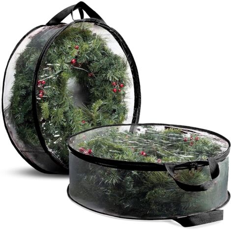 Lot de 2 boîtes de rangement pour couronnes de Noël artificielles (61 cm) - Sac à double fermeture éclair avec poignées renforcées - Noir (1/5)