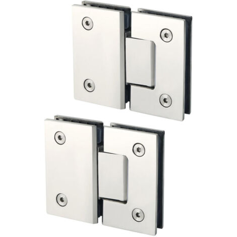 Charnières pour portes de douche en verre, charnières pour portes de douche en verre à 180 degrés, chromées polies (2 pièces). (1/5)