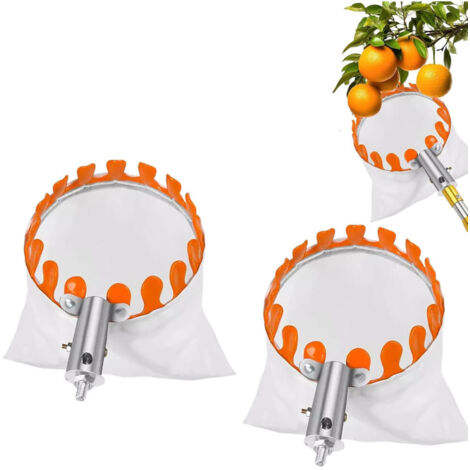 Cueille-fruits en métal avec sac en nylon, cueille-pommes, outil de cueillette flexible, accessoire de jardinage, 15 cm de diamètre, lot de 2. (1/5)