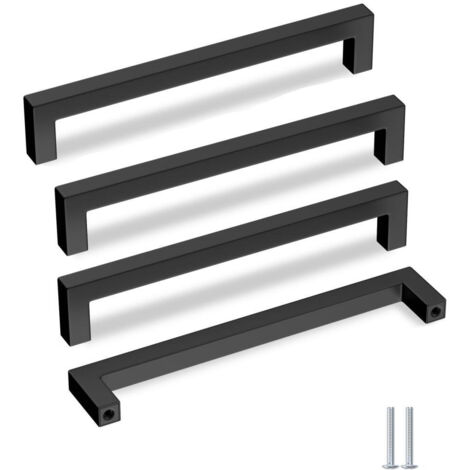 Un ensemble de 4 poignées de tiroir de 19,2 cm , poignées de meubles de cuisine, noires, en acier inoxydable, adaptées aux coiffeuses. (1/5)