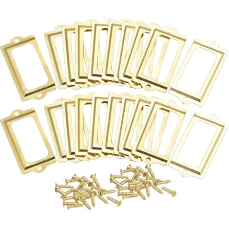 Un ensemble de 30 porte-étiquettes métalliques avec vis, mesurant 70x33 mm, adaptés aux étiquettes de tiroirs d'armoires, jaunes, porte-étiquettes.