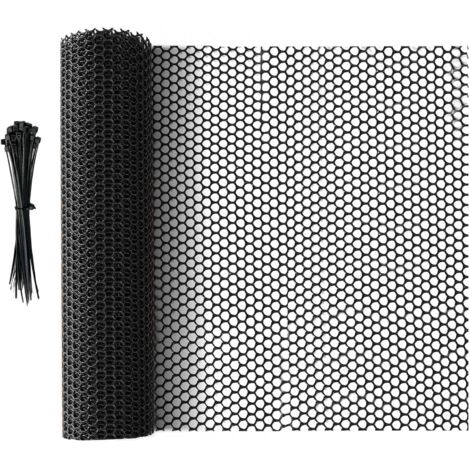 Rouleau de grillage métallique de 10 m x 40 cm, clôture en plastique multi-usages, grillage métallique pour animaux découpable, noir.
