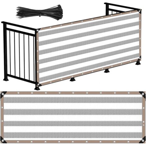 Bâche de balcon en PEHD imperméable et coupe-vent, résistante aux UV, avec sangles de fixation, (blanc grisâtre), 0,9 x 4 mètres. (1/5)