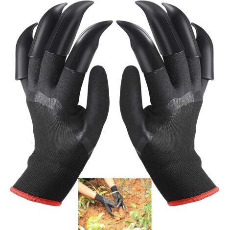 Gants de jardinage, gants de protection pour le désherbage paysager, avec griffes, noirs. (1/5)