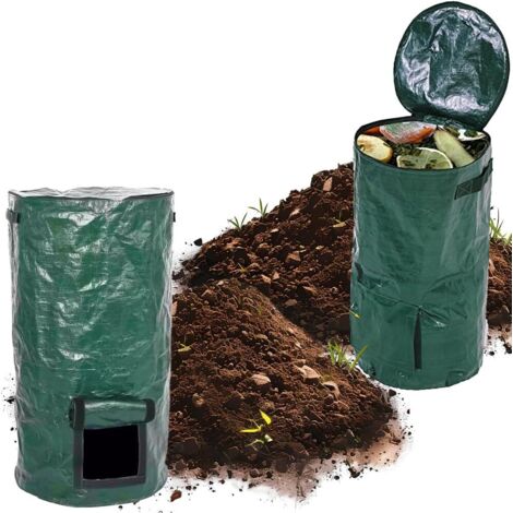 Sacs à compost de jardin 127 L, sacs de fermentation d'engrais organiques réutilisables avec couvercles, conteneurs de jardinage, 2 pièces (vert) (1/5)
