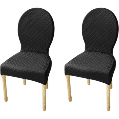 Housse de chaise de salle à manger élastique à dossier arrondi, convenant à une utilisation dans la salle à manger et la cuisine, 2 pièces, noires. (1/5)