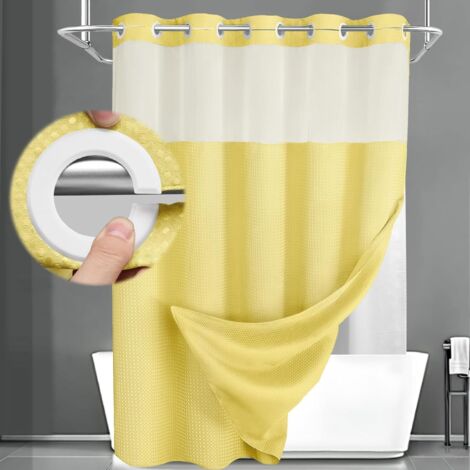 Ensemble rideau de douche et doublure (anneaux non inclus), rideau de douche gaufré style hôtel, doublé, jaune, 180 cm de large x 190 cm de long.