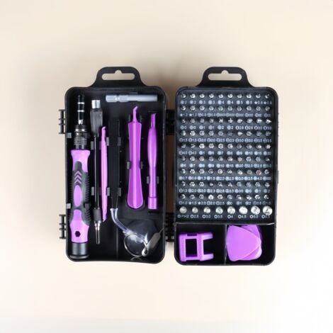 Kit de tournevis 115 en 1, tournevis magnétique de précision, outil multifonction isolé, kit d'outils de réparation de téléphones portables (violet) (1/5)
