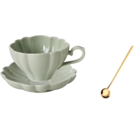 Tasse à café en céramique vert clair, couleur unie, élégante, pouvant également servir de tasse à thé, de tasse à lait ou de tasse à petit-déjeuner. (1/4)