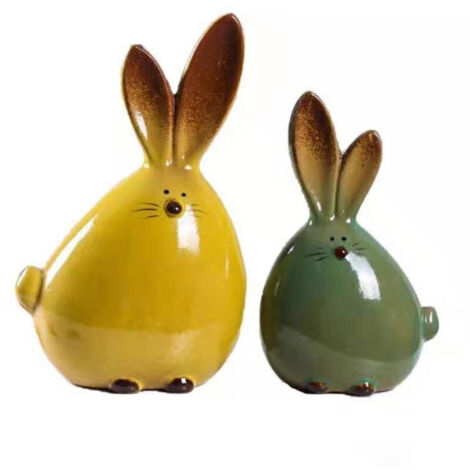 Figurine de lapin de Pâques en céramique, objet de décoration pour la maison et le bureau, figurine animale. (1/4)