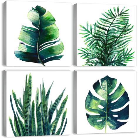 Décoration murale bohème tropicale pour salle de bain, tableaux de plantes vertes, toile minimaliste à motifs botaniques de feuilles (1/4)