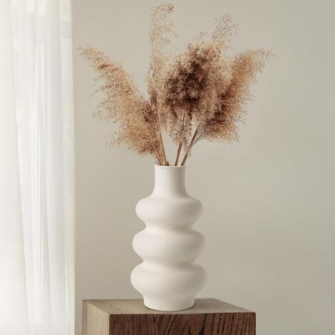 Vase en céramique beige arrondi – 14,5 x 21,5 cm – Pour fleurs séchées et herbe de pampa – Décoration moderne pour bureau et mariages (1/4)