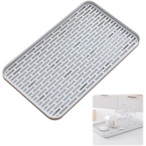 Égouttoir à vaisselle, support de plateau, plateau incliné en plastique à double couche et épaissi pour sécher les tasses, bols et fruits (1/5)