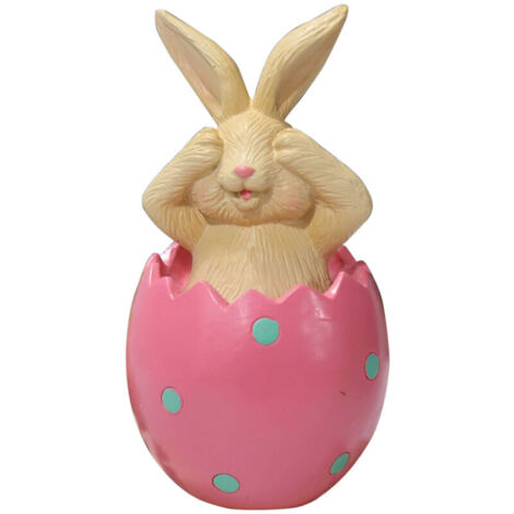 Décoration de Pâques Lapin Assis sur Œuf - Cadeau Enfant et Ami, Lapin en Résine Décoratif (1/5)
