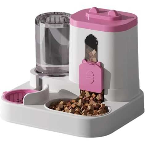 Distributeur automatique 2 en 1 de nourriture et d'eau, abreuvoir automatique pour chiens petits à moyens et chats, grande capacité (rose) (1/5)