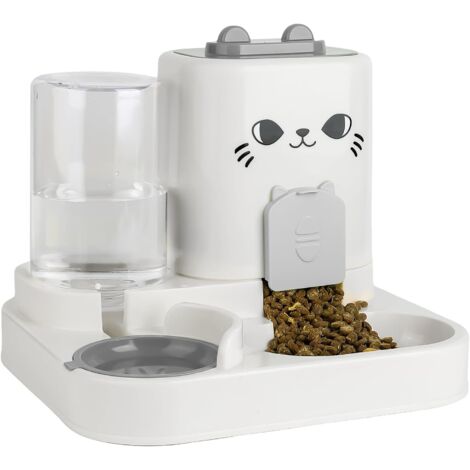 Distributeur automatique 2 en 1 de nourriture et d'eau, abreuvoir automatique pour chiens petits à moyens et chats, grande capacité (gris) (1/5)