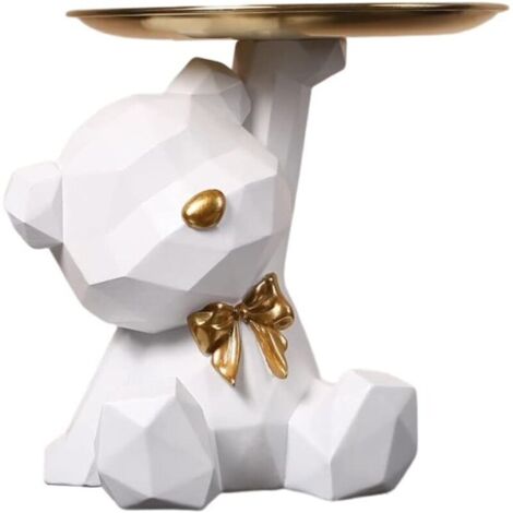 Bol Porte-Clés Ours en Résine, Rangement Bijoux et Accessoires, Sculpture Décorative Blanc, Plateau de Rangement pour Clés et Objets (1/5)