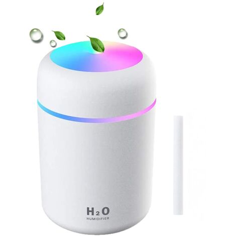Humidificateur avec lumière 7 couleurs – convient aux pièces, chambres, bureaux et voitures (blanc), 300 ml (1/5)