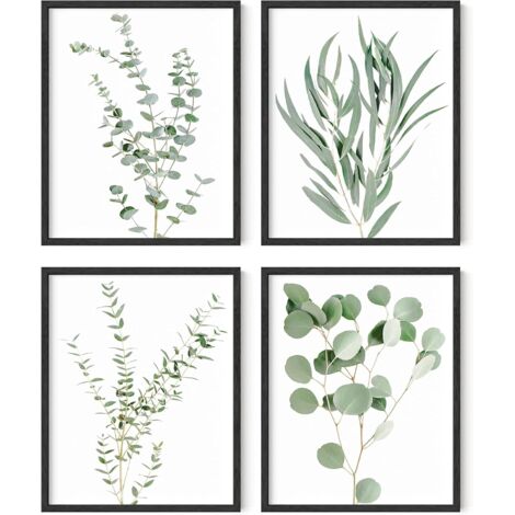 Ensemble de 4 affiches décoratives de plantes botaniques, illustrations florales pour la cuisine, décoration murale de feuilles et de fleurs (1/4)