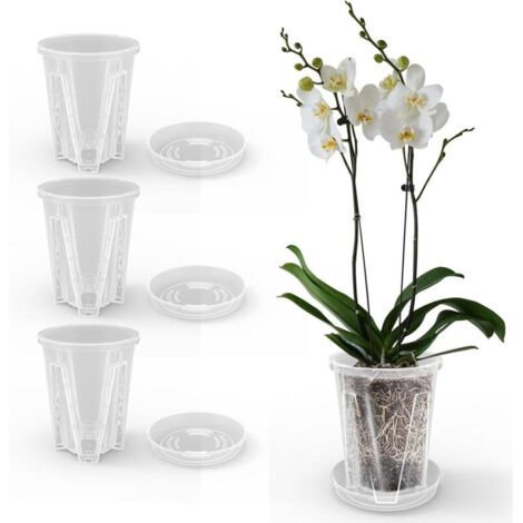 (3 pcs, 5.5 inches) Orchid Pots Transparent Flower Pots with Tray Drainage Holes Plastic Flower Pots for Indoor and Outdoor Balcony Desks (1/5)