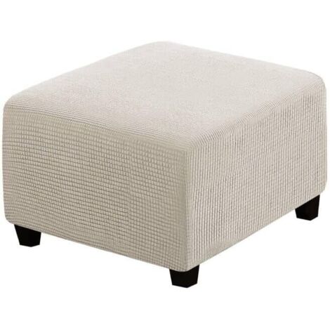 Housse de futon carrée, protection de meuble, avec bande élastique en bas, en tissu jacquard extensible à petits carrés (blanc cassé). (1/5)