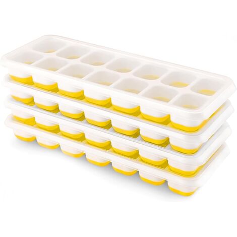 Set de 4 plateaux à glaçons en silicone avec couvercle, plateau à glaçons carré facile à enlever (jaune) (1/5)