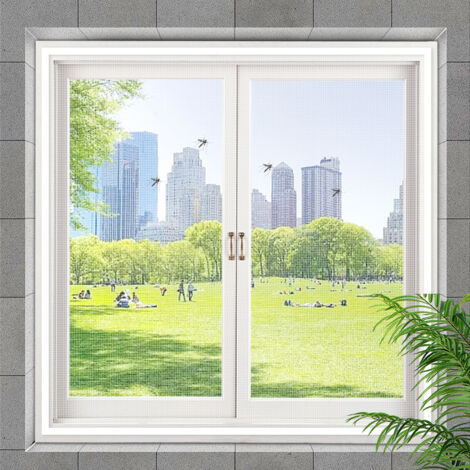 Moustiquaire pour fenêtres, 120 x 140 cm, auto-adhésive, sans perçage, convient aux fenêtres de balcon, de salon et de terrasse, blanche. (1/5)