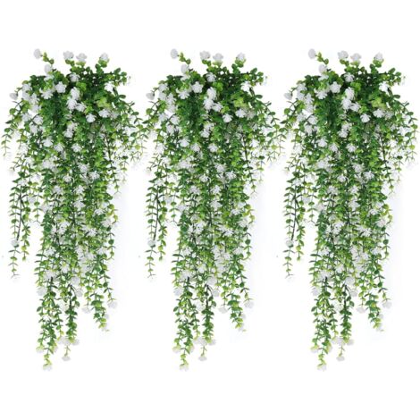 Un ensemble de 3 plantes décoratives suspendues d'extérieur – fleurs artificielles résistantes aux UV, convenant aux murs, balcons et terrasses. (1/4)