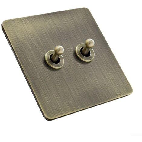 Interrupteur à bascule en laiton, panneau d'interrupteur à bascule en acier inoxydable bronze 86 x 86 mm, pour la commande d'éclairage (2 modules). (1/5)