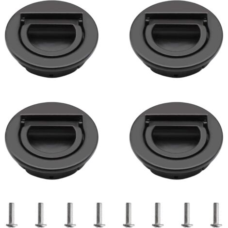Poignée ronde avec anneau de traction intégré, lot de 4 poignées invisibles style tatami pour portes et tiroirs de placards et armoires, (noir) (1/5)