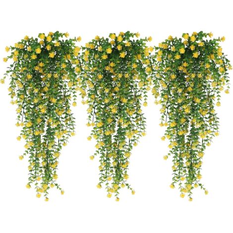 Un ensemble de 3 plantes décoratives suspendues d'extérieur – fleurs artificielles résistantes aux UV, convenant aux murs, balcons et terrasses. (1/4)