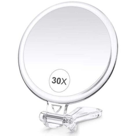 Miroir de maquillage, grossissement x30, transparent double face (x1/x30), miroir de poche avec poignée - Sécurité voyage (1/5)