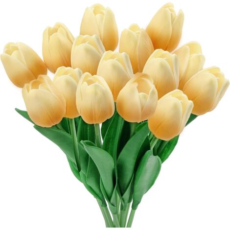 Tulipes artificielles en silicone 34 cm, plantes décoratives pour vase, 15 pièces (1/4)