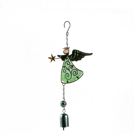Ce carillon éolien décoratif en métal présente un design angulaire unique et une forme d'ange, ce qui le rend adapté à une utilisation en extérieur. (1/4)