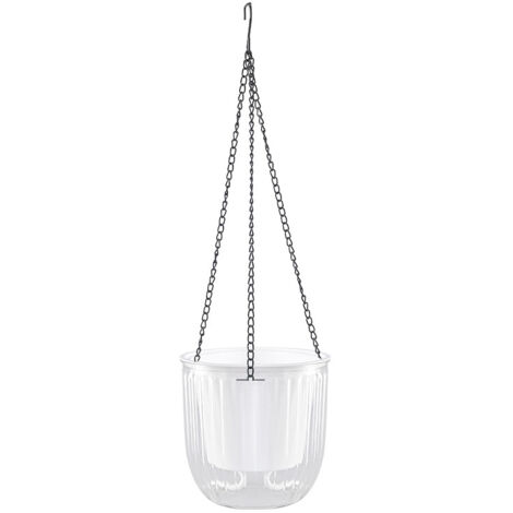 Ensemble de deux pots de fleurs suspendus, de 17 cm de diamètre, adaptés à la décoration de jardin. (Transparent) (1/5)