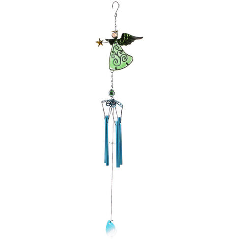 Ce carillon éolien décoratif en métal présente un design angulaire unique et une forme d'ange, ce qui le rend adapté à une utilisation en extérieur. (1/4)