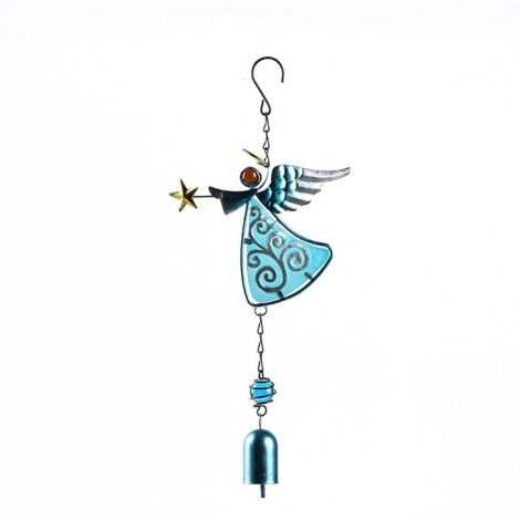 Ce carillon éolien décoratif en métal présente un design angulaire unique et une forme d'ange, ce qui le rend adapté à une utilisation en extérieur. (1/5)