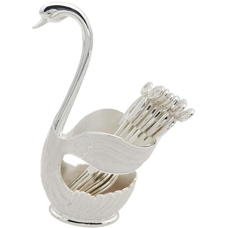 Set de 6 couverts à café avec support décoratif en forme de cygne (fourchette,Argent) (1/5)