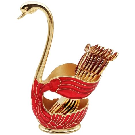 Set de 6 couverts à café avec support décoratif en forme de cygne (fourchette, Or rouge) (1/5)